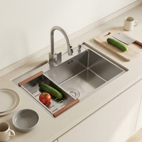 Évier de cuisine moderne de luxe écologique à cuve unique en acier inoxydable 304, installation sous plan, garantie 3 ans