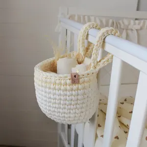 New Crochet Baby Bedside Toy Nursery Pocket Organizer Crib Hanging Basket