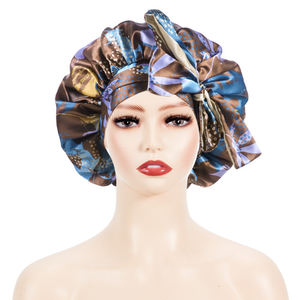 بونيه ساتان نسائي بنقوشات أفريقية, بونيه نسائي من الساتان بربطة عنق طويلة ، عريض النطاق ، طبقة مزدوجة ، بونيه قابل للعكس مع شعار ، بسعر الجملة - Product Image 5