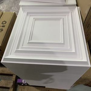 Hiện đại 3D PVC gạch trần 50*50cm không thấm nước vuông Panel tường tấm ốp hình học cho nghệ thuật trần - Product Image 1