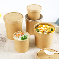 Conteneur alimentaire en papier kraft jetable, biodégradable, écologique, compostable, avec couvercle, pour emporter, salade, soupe, emballage