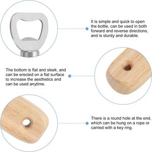 Décapsuleur multifonctionnel en bambou/bois avec aimant de réfrigérateur en acier inoxydable et dessous de verre – Cadeau pour vin et bière – Logo personnalisable – En stock - Product Image 4