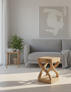 Taburete Escultural Moderno de Madera Suar, Hecho a Mano con Madera Sólida, Líneas Orgánicas, Tono Cálido, Estructura Robusta para Uso en Hoteles y Apartamentos - Product Image 5