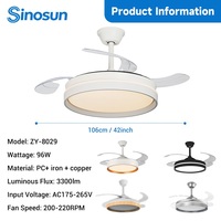 Ventilateur de plafond moderne silencieux à LED invisible avec lumière et télécommande, moteur DC, 42 pouces, 3 pales, pour chambre à coucher, OEM/ODM professionnel