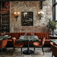 Ensemble de meubles pour café, restaurant, chaises de salle à manger en velours orange, canapé assorti et table ronde en marbre