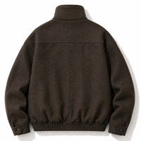 Blouson Bomber en Laine Personnalisé OEM pour Homme, Col Montant, Épaules Tombantes, Mélange de Laine avec Poches à Bordure Cuir, Faible MOQ