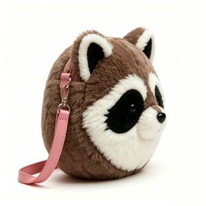 Bolso bandolera de peluche de mapache personalizado, bolso de peluche con cabeza de mapache, lindo bolso de hombro de peluche de mapache, bolso de peluche con cremallera en forma de animal - Product Image 2