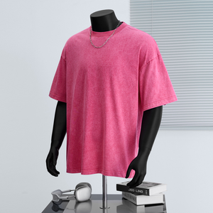 T-shirt d'été à séchage rapide pour homme délavé à l'acide T-shirt ras du cou à épaules tombantes et à motif uni de <span class=keywords><strong>style</strong></span> rue - Product Image 1