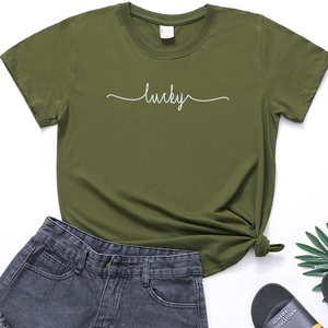 Chanceux imprimé <span class=keywords><strong>T</strong></span>-shirts drôle é<span class=keywords><strong>t</strong></span>é Blouse mode ample à manches courtes décontracté <span class=keywords><strong>Femme</strong></span> hauts coton <span class=keywords><strong>t</strong></span>-<span class=keywords><strong>shirt</strong></span> pour les femmes - Product Image 5