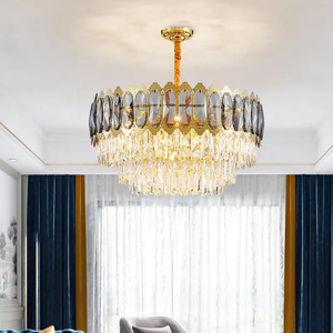 Nouveau design d'éclairage décoratif pour hôtel, lustre de luxe moderne en cristal rond doré K9 de salon - Product Image 1