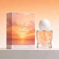 Flacon de parfum en verre rond vide de luxe personnalisé de 50 ml avec couvercle en résine rose, pulvérisateur à pompe, boîte d'emballage élégante