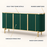 Ensemble de meuble de salon WYRAX Airport Lounge, buffet noir à panneaux cannelés et table basse ovale avec dessus aspect marbre, rangement dissimulé et cadre doré