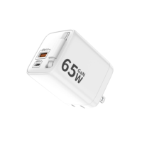 Cargador Justlink PD de 65W GaN con Adaptador USB-C y USB-A, Enchufe EU/US/UK, Cargador de Pared USB-C con Cable Retráctil para iPhone