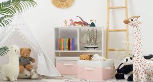 Large Foldable Storage <b>Boxes</b> for Shelves, Decorative Fabric Storage Baskets with Handles for Wardrobe Top Organising Clothes - Product Image 5