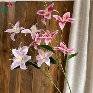Lys en soie artificiels, fleurs rondes pour décoration murale de mariage, fabriqués en Chine, en plastique gaufré façon os - Product Image 3