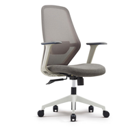 Chaise de bureau ergonomique pivotante avec support lombaire réglable, accoudoirs rembourrés, cadre en nylon blanc, siège de travail à roulettes