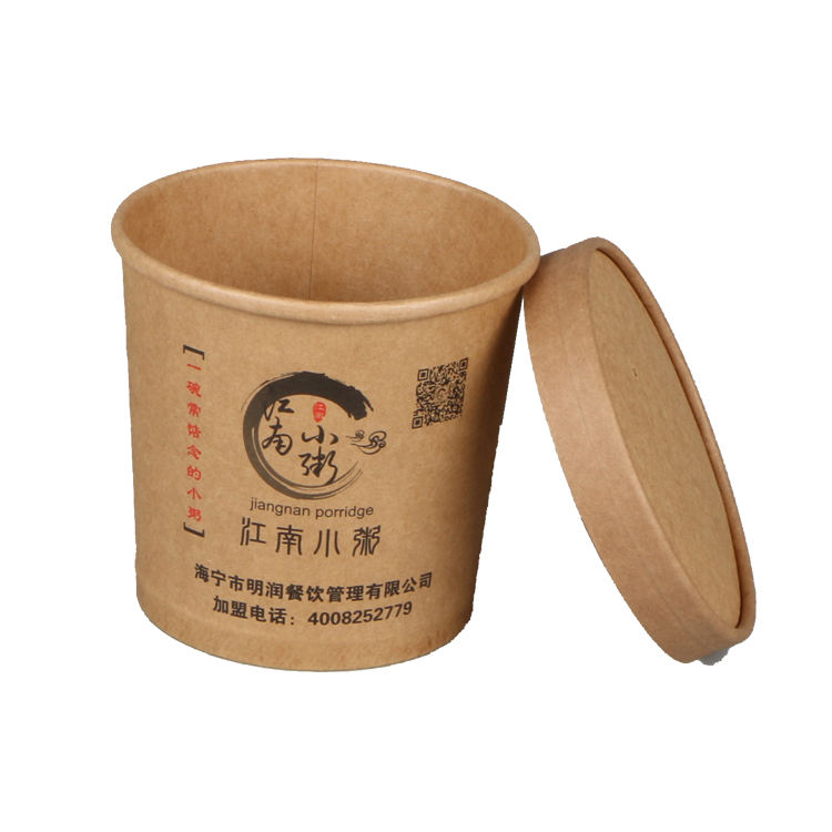 White custom kraft cardboard paper soup cups takeaway hot food container