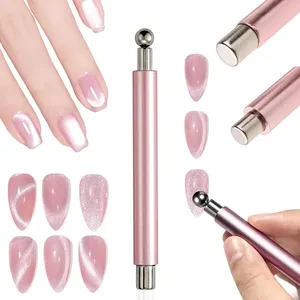Imán para Uñas de Acero Inoxidable con Diseño de Ojo de Gato, Herramienta de Doble Cabeza Cilíndrica con Cuentas Magnéticas Reutilizables para Salones de Uñas y Uso Doméstico - Product Image 1
