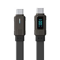 Cable de Datos USB-C a Tipo C Plano de Silicona y Cobre Puro de Carga Rápida de 66 W con Pantalla LED Digital para Uso con Auriculares y Computadora