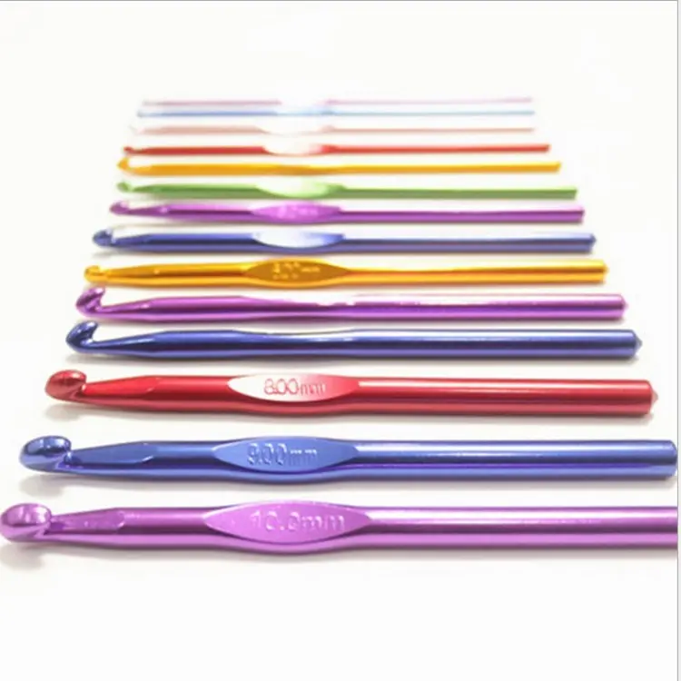 Factory Sale 14Sizes Multicolor Aluminum 2mm-10mm Handle Crochet Hooks Knitting Knit Needles Crochet Hooks Set