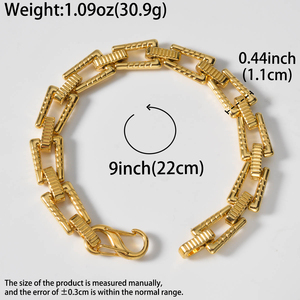 Pulsera de Eslabones Rectangulares con Textura Audaz Estilo Hip Hop, Chapada en Oro de 18K, de Acero Inoxidable, Pulsera Unisex de Moda Urbana - Product Image 1