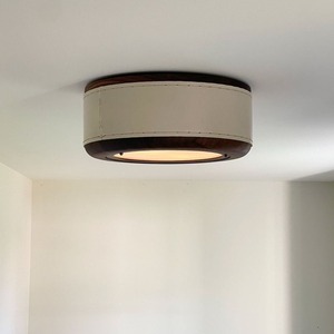 Lámpara de techo de madera maciza y cuero con luz LED colgante para sala de estar, estudio, decoración del hogar - Product Image 2