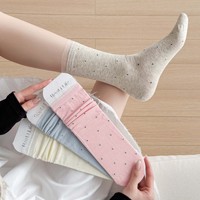 Chaussettes pour femmes en dentelle à pois de style japonais, série Miu, printemps/automne, sans couture, JK, noir, blanc, gris, respirantes