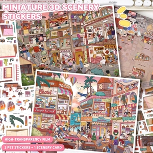 Autocollants Scéniques Yilan : Série Scènes de Rue 3D Miniatures, Autocollants de Dessins Animés DIY pour Agendas et Décorations Anti-Stress - Product Image 1