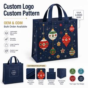 Custom Christmas Non Woven Tote <b>Bag</b> Reusable for Holiday Restaurant Takeout <b>Gift</b> Xmas Dine in Meal Package with Logo Print - Product Image 2