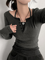 Koreanische lässige zweiteilige Pullover Set Sommer halboffenen Hals Langarm T-Shirt Top gestreiften Hals hängen Riemen einfach gestrickt