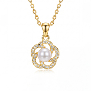 Collier pendentif en perles d'eau douce naturelles, bijoux en cuivre couleur or, collier ras du cou à fleur rotative pour femmes, cadeau - Product Image 1