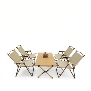 Ensemble de meubles de patio pliables portables 4 places, structure en aluminium, table en bois, utilisation intérieure et extérieure, design minimaliste - Product Image 1