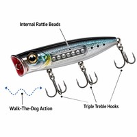 Leurre de pêche Bullet Pencil Popper avec billes sonores - Appât de surface Walk-The-Dog