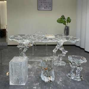 Table basse de jardin moderne en pierre de rivière ronde de <span class=keywords><strong>grande</strong></span> taille, en marbre noir irrégulier en acrylique personnalisé pour hôtel Villa - Product Image 1