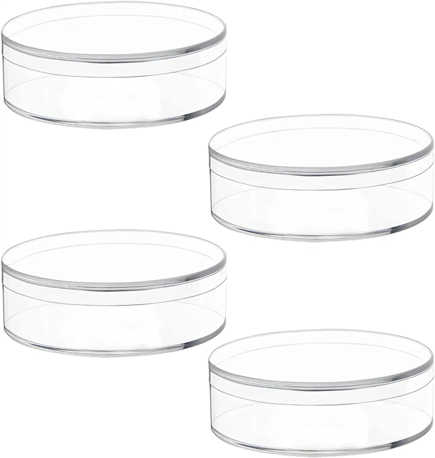 80mm Round Clear Storage Acrylic Organizer Box 4 Pack Stackable Small Plastic Box Candy Container Acrylic Box with Lids