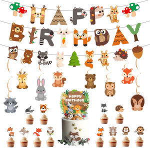 Personalizable <span class=keywords><strong>zorro</strong></span> y mapache cumpleaños bandera colgante flor Decoración Para Fiesta infantil al por mayor decoraciones de fiesta personalizadas - Product Image 1