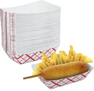 Tek kullanımlık Hot Dog Classy2.5 Lb ekose karton kağıt kurulu fooand ve beyaz kutu tepsileri