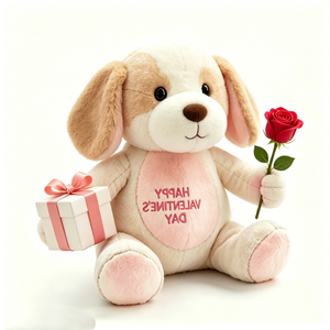 Peluche de cachorro personalizado ultra suave y esponjoso de dos tonos beige y blanco con orejas caídas, parche en el vientre rosa rubor, orejas internas y almohadillas para las patas. - Product Image 1