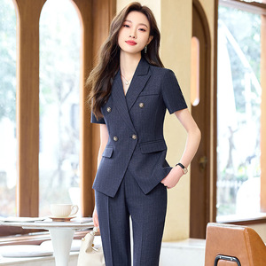 Women's Summer Short Sleeve <b>Blazer</b> Suit <b>Set</b> With Skirt Anti-Wrinkle Worsted Fabric Professional Office Wear - Product Image 3