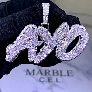 Collar con Colgante de Diamante Moissanita Totalmente Incrustado, Estilo Hip Hop Moderno, Amuleto Personalizado con Nombre/Letra, Amuleto Único para Raperos - Product Image 1