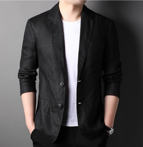 Costume décontracté pour <span class=keywords><strong>homme</strong></span>, version légère pour <span class=keywords><strong>homme</strong></span>, <span class=keywords><strong>blazer</strong></span> simple en <span class=keywords><strong>lin</strong></span> de style coréen - Product Image 2