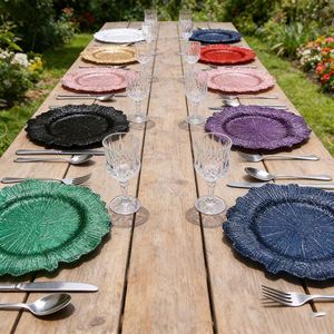 Assiettes de Présentation Dorées en Plastique pour Mariages et Fêtes, 33 cm, Grandes Assiettes Vertes de 13 Pouces pour Dîner, Anniversaire, UV - Product Image 1