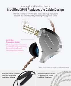 <span class=keywords><strong>Kz</strong></span> <span class=keywords><strong>Zs10</strong></span> <span class=keywords><strong>Pro</strong></span> 4BA + 1DD casque à technologie hybride hi-fi intra-auriculaire, écouteurs pour musiciens et chanteur, écouteurs Iem professionnels - Product Image 5
