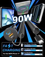 Chargeur de voiture USB C 90W, charge rapide super rapide, adaptateur allume-cigare