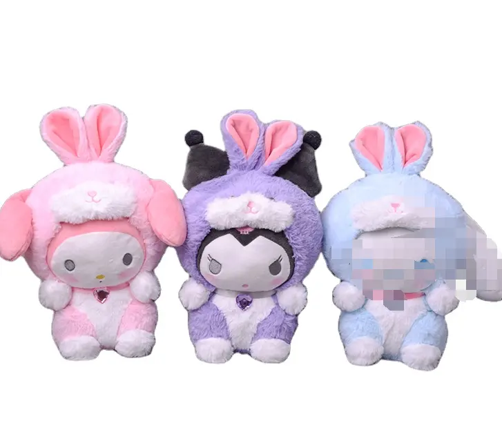 Ruunjoy Sanrioed Boneco de pelúcia Kuromi da série de desenhos animados My Melody Pochacco Pompom Purin Arco-íris Brinquedo para crianças Boneco surpresa