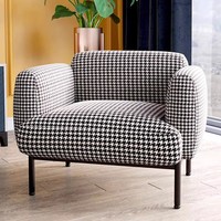 Fauteuil de salon simple à motif pied-de-poule, design unique, avec dossier et accoudoirs, idéal pour salon de manucure ou détente