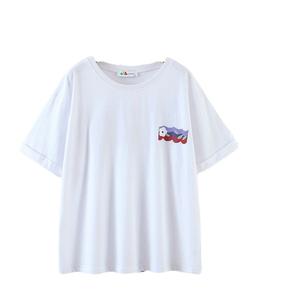 เสื้อยืดแขนสั้นผู้หญิงผ้าฝ้ายพิมพ์ลายดอกไม้สีขาว N8006 - Product Image 1