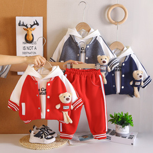 Conjunto de Primavera/Outono para Meninos 2026, Novo e Estiloso, Jaqueta de Algodão com Estampa de Desenho Animado, Conjunto de Três Peças para Bebês de 0-<span class=keywords><strong>1</strong></span>-3-4 Anos - Product Image 1