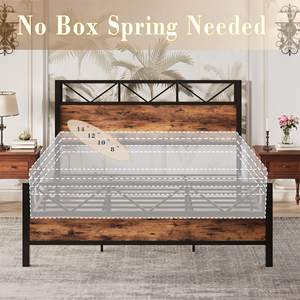 Прочный металлический каркас кровати с деревянным изголовьем и подножкой на платформе - Product Image 5
