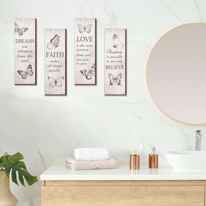 Panneau <span class=keywords><strong>en</strong></span> bois avec citation inspirante sur le thème de la papillon Art Déco pour la foi, la confiance et la rêverie, décoration murale pour la maison et la salle de bain - Product Image 3